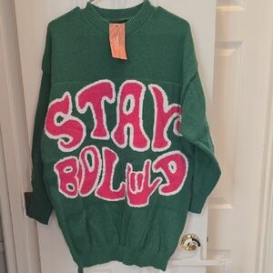 SHEIN Green Sweater with Pink Tag